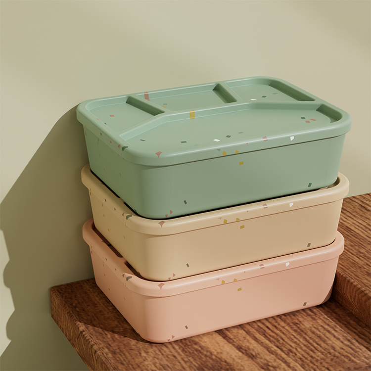 No-Tox Silicone Bento Lunch Box - 4 Compartments - Confetti Beige (1.2L)