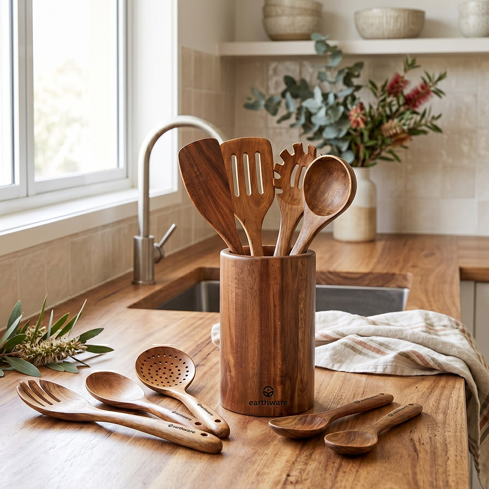 Acacia Wood Kitchen Utensils - 10 Piece Set
