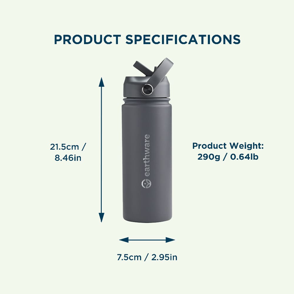 Earth Bottle Premium Insulated Water Bottle with 2 x Caps - Black (550ml)