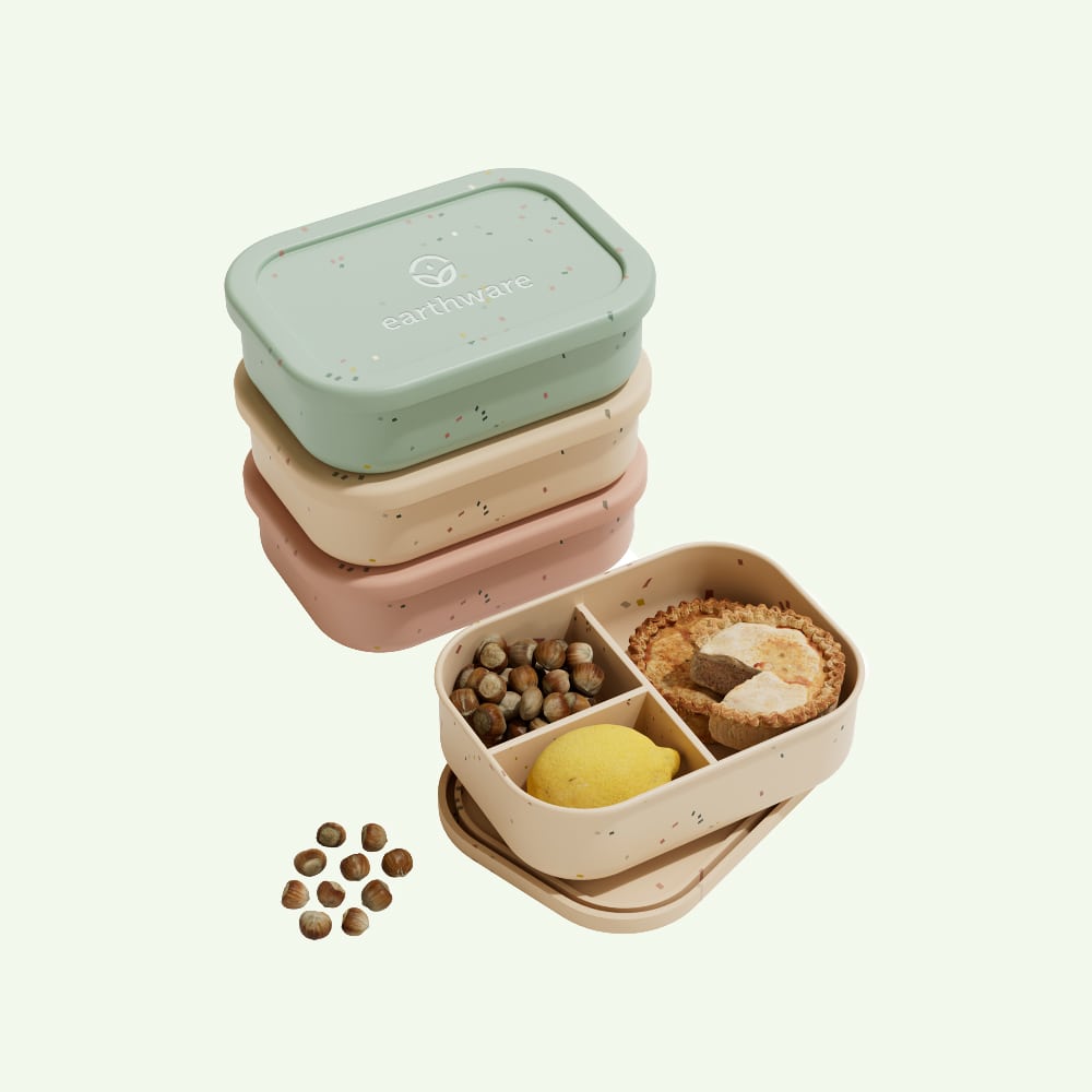 No-Tox Silicone Bento Lunch Box - 3 Compartments - Confetti Pink (715ml)