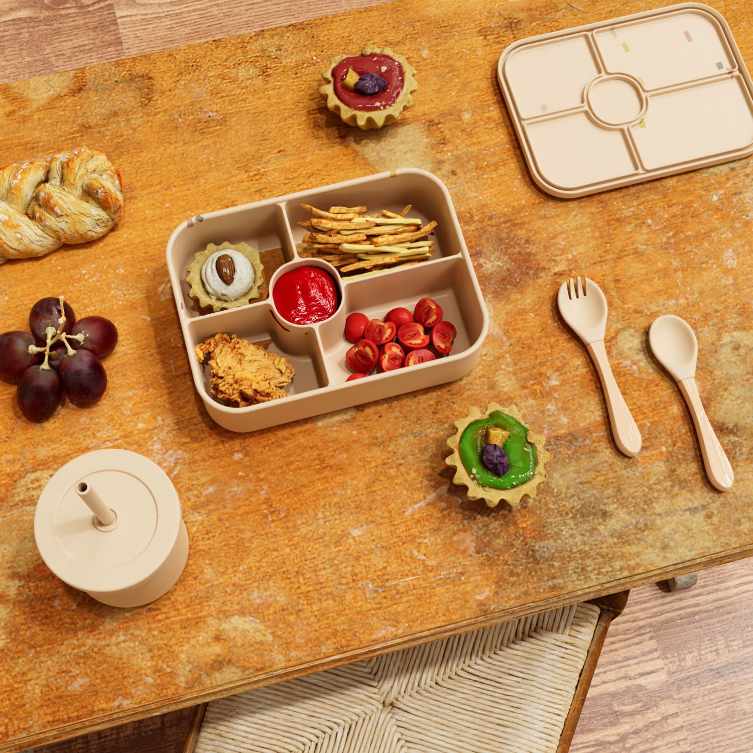 No-Tox Silicone Bento Lunch Box - 5 Compartments - Confetti Olive (1.2L)