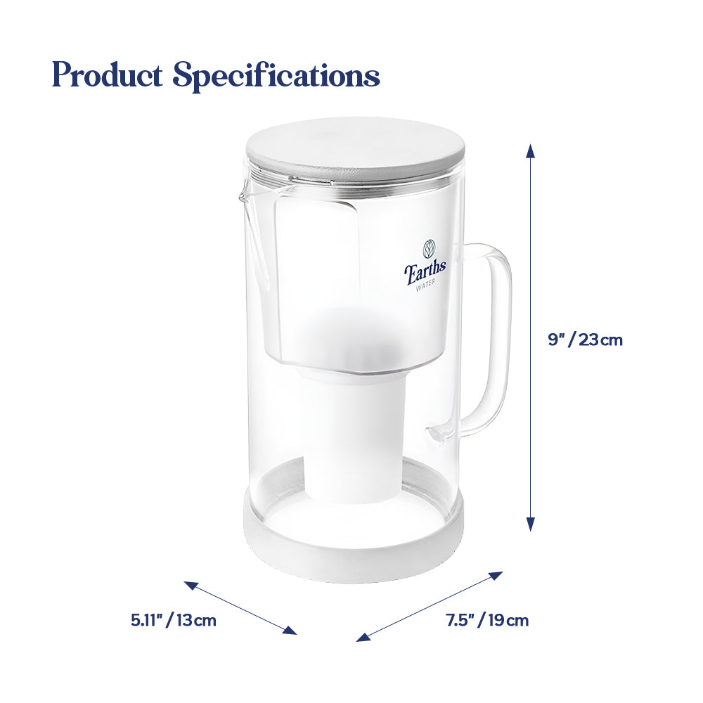 2.5L Glass Jug Carafe Alkaline Water Filter - White