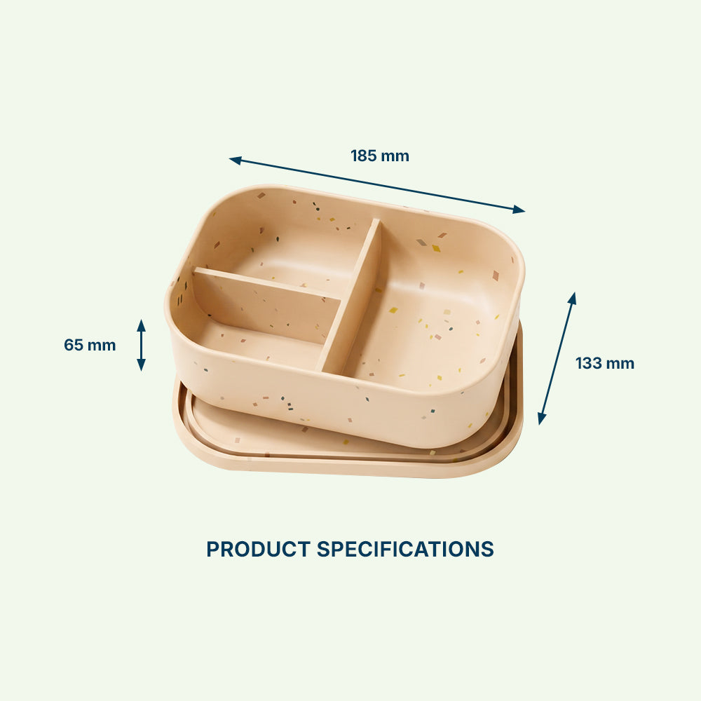 No-Tox Silicone Bento Lunch Box - 3 Compartments - Confetti Beige (715ml)
