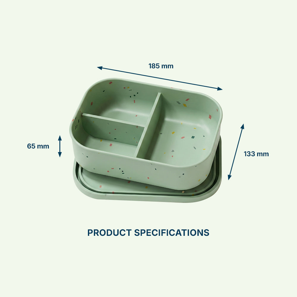 No-Tox Silicone Bento Lunch Box - 3 Compartments - Confetti Olive (715ml)