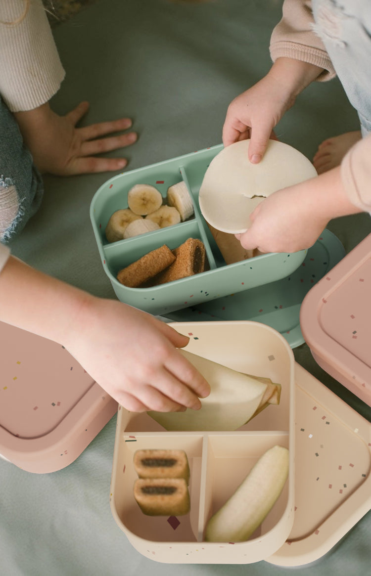 No-Tox Silicone Bento Lunch Box - 3 Compartments - Confetti Beige (715ml)