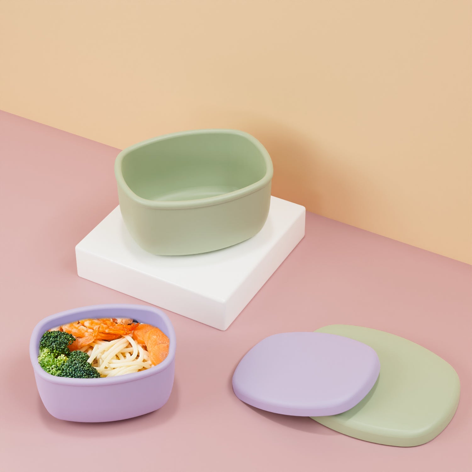 No-Tox Silicone Snack Box - 2 Pack - Olive (200ml + 350ml)
