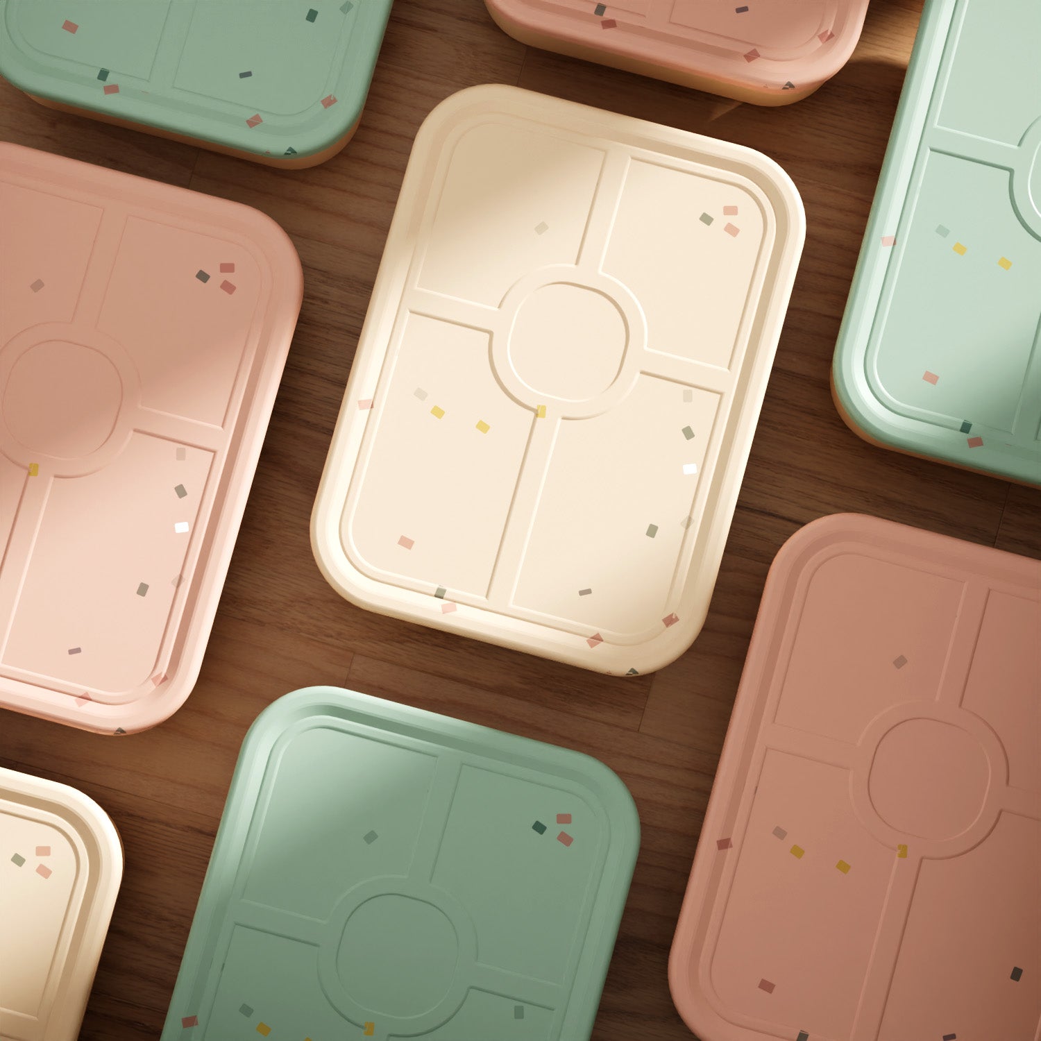 No-Tox Silicone Bento Lunch Box - 5 Compartments - Confetti Olive (1.2L)