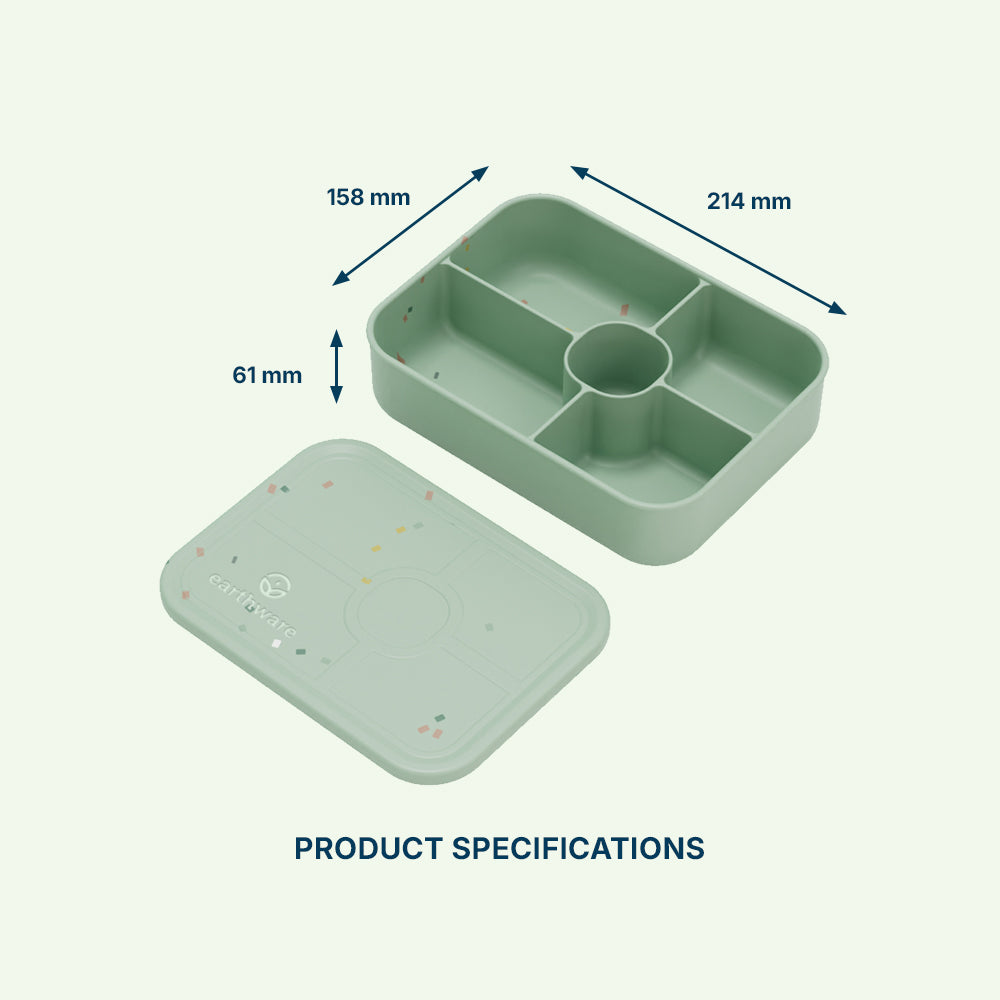 No-Tox Silicone Bento Lunch Box - 5 Compartments - Confetti Olive (1.2L)