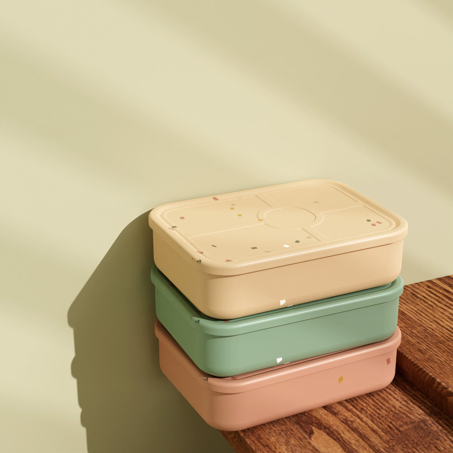 No-Tox Silicone Bento Lunch Box - 5 Compartments - Confetti Olive (1.2L)