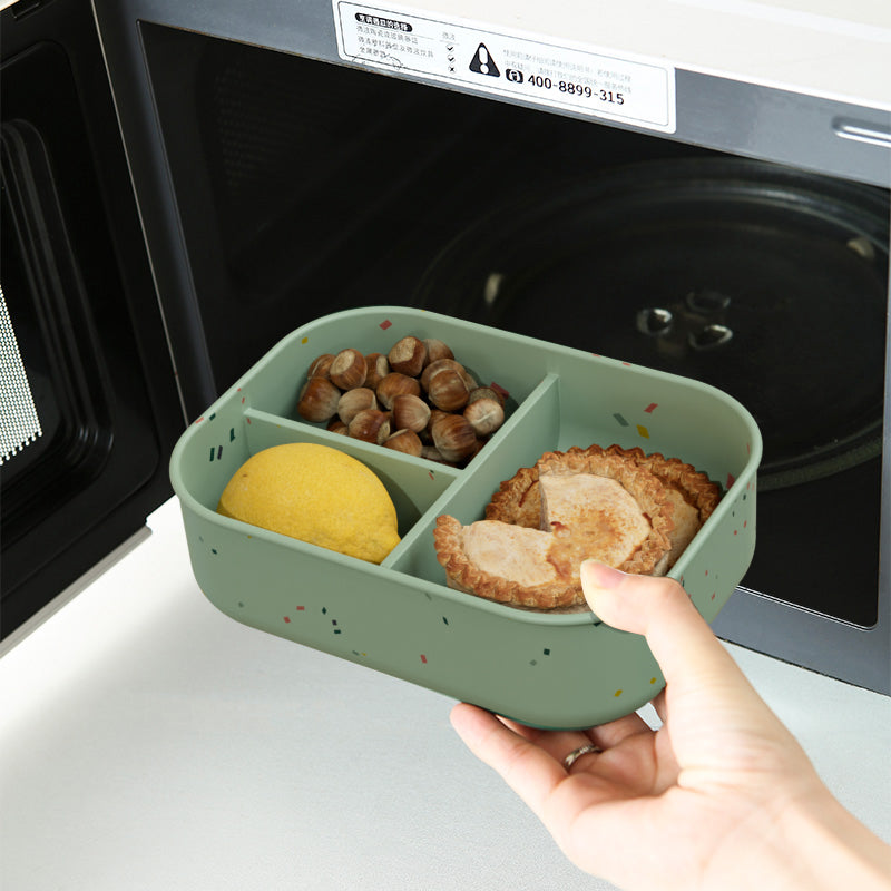 No-Tox Silicone Bento Lunch Box - 3 Compartments - Confetti Olive (715ml)