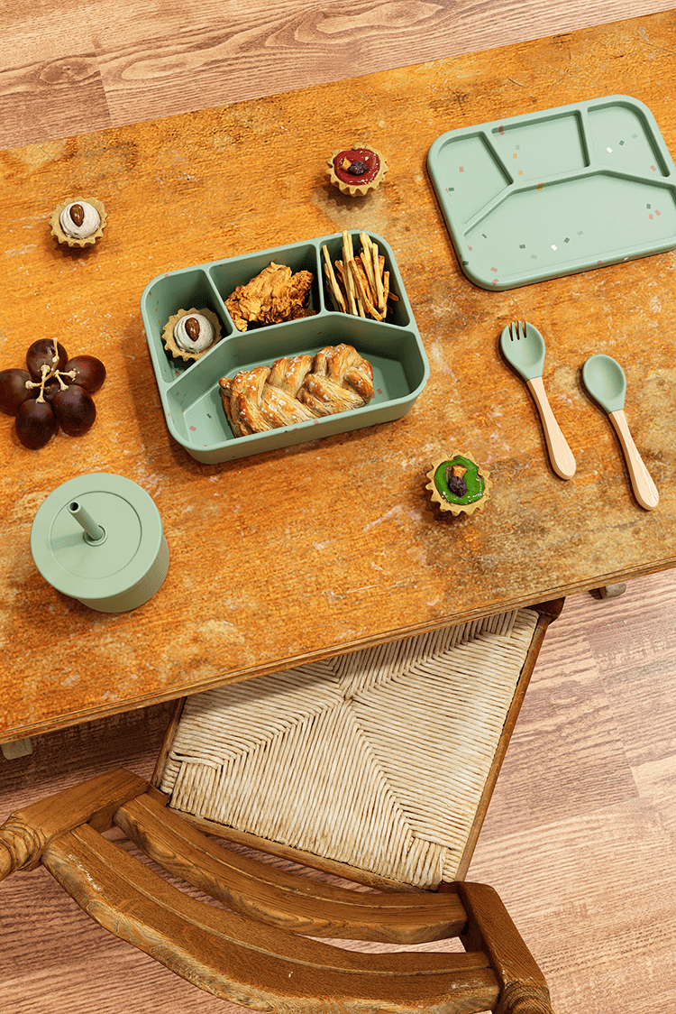 No-Tox Silicone Bento Lunch Box - 4 Compartments - Confetti Pink (1.2L)