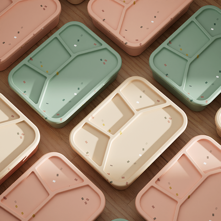 No-Tox Silicone Bento Lunch Box - 4 Compartments - Confetti Pink (1.2L)