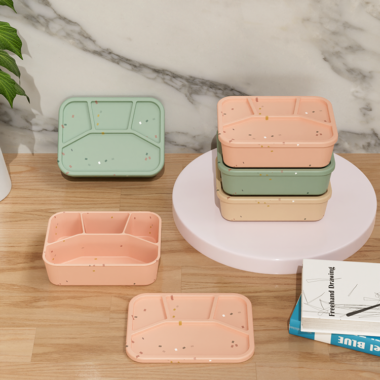 No-Tox Silicone Bento Lunch Box - 4 Compartments - Confetti Pink (1.2L)