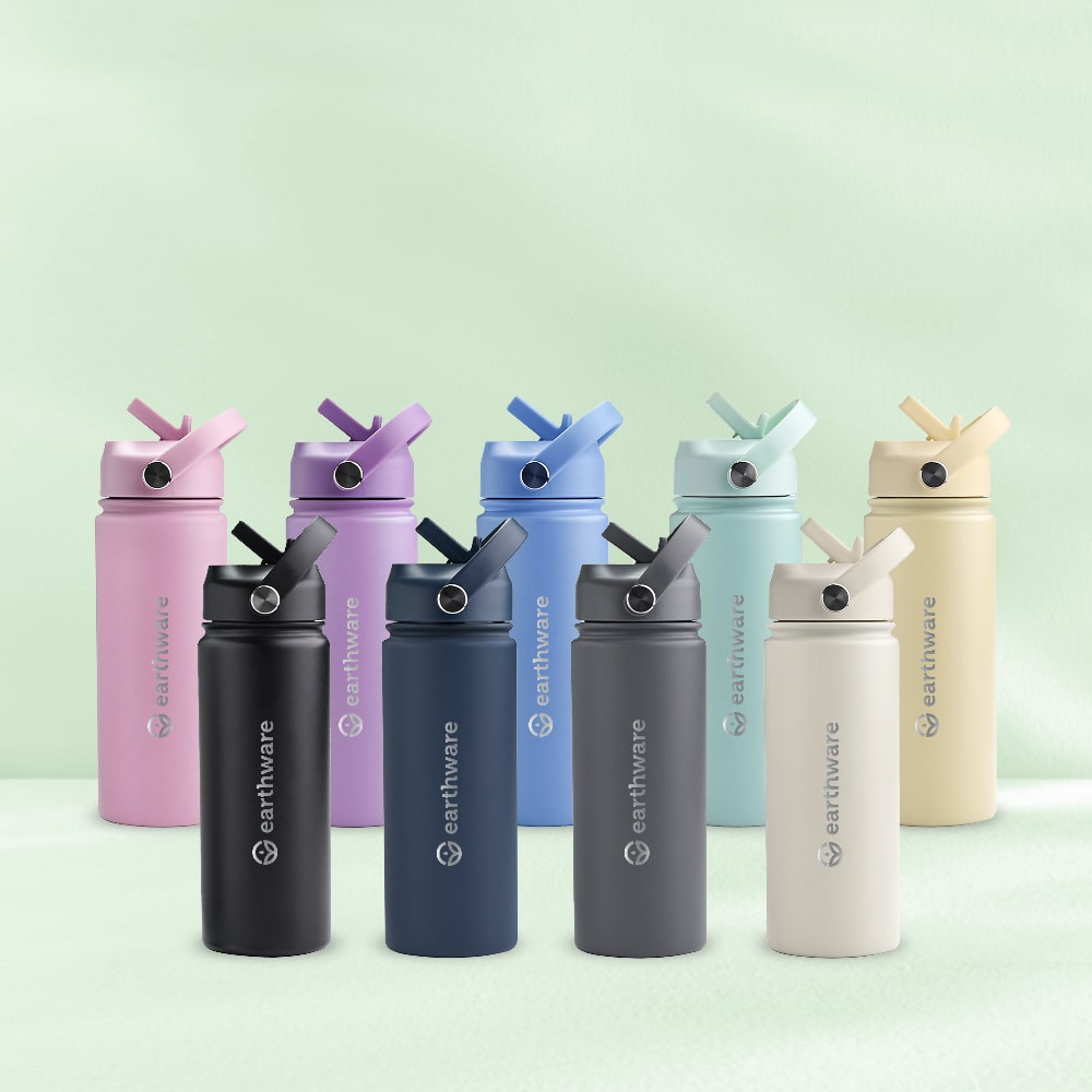Earth Bottle Premium Insulated Water Bottle with 2 x Caps - Black (550ml)