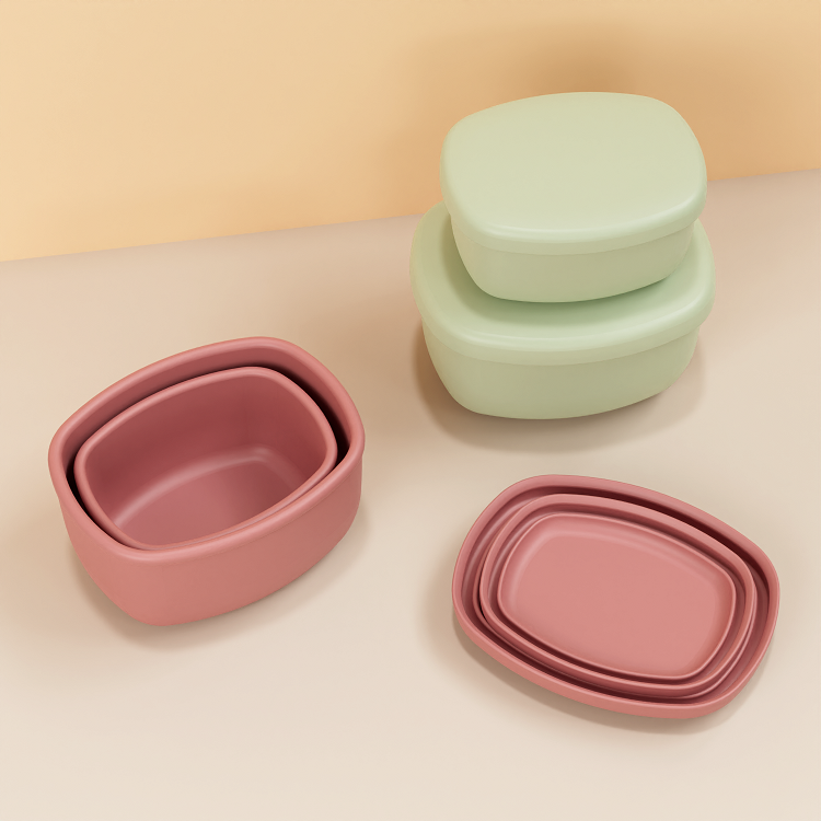 No-Tox Silicone Snack Box - 2 Pack - Olive (200ml + 350ml)