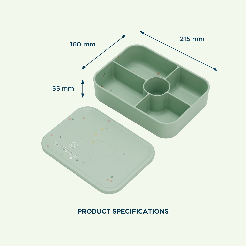 No-Tox Silicone Bento Lunch Box - 5 Compartments - Confetti Olive (1.2L)