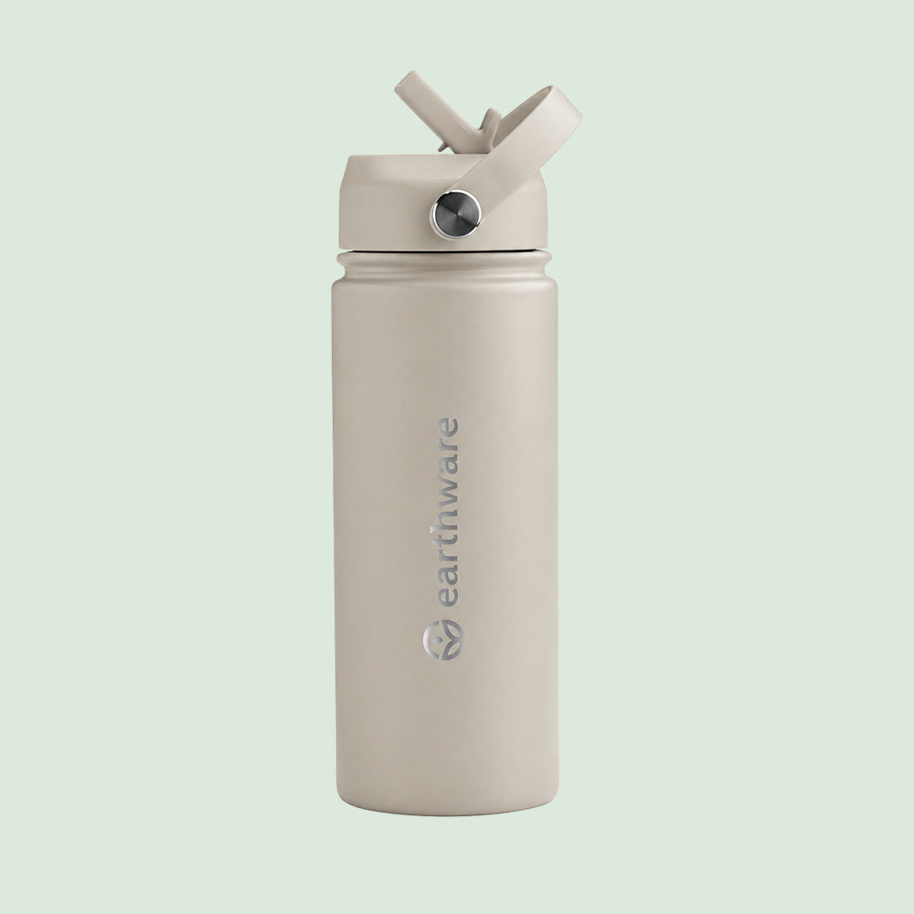 Premium Insulated Water Bottle with 2 x Caps - Warm Grey (550ml)