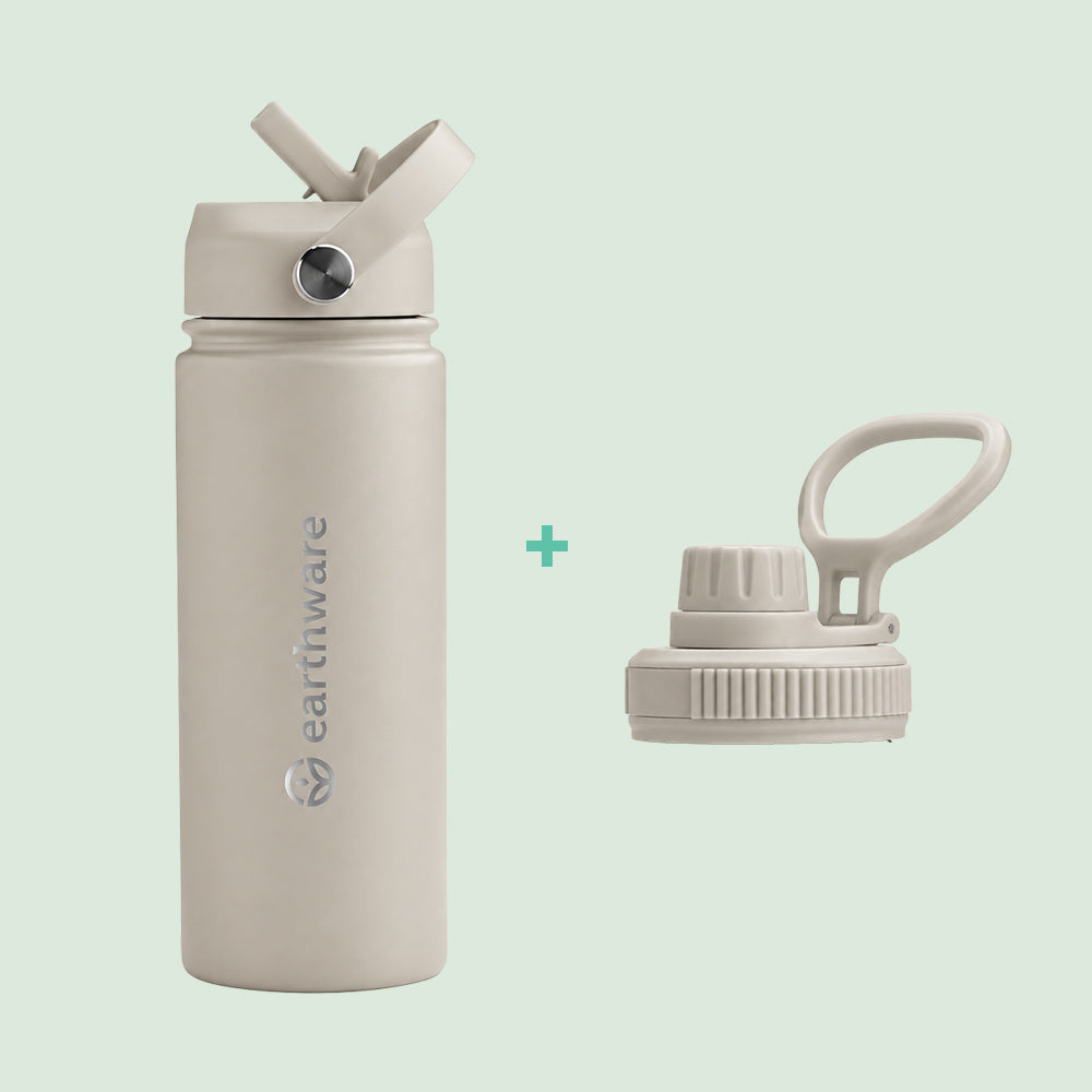 Premium Insulated Water Bottle with 2 x Caps - Warm Grey (550ml)