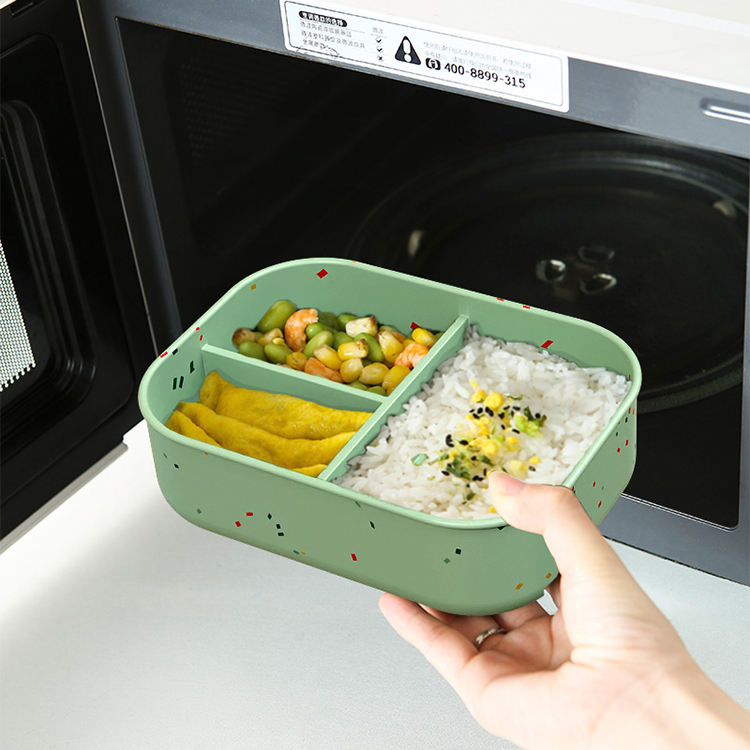 No-Tox Silicone Bento Lunch Box - 3 Compartments - Confetti Olive (715ml)