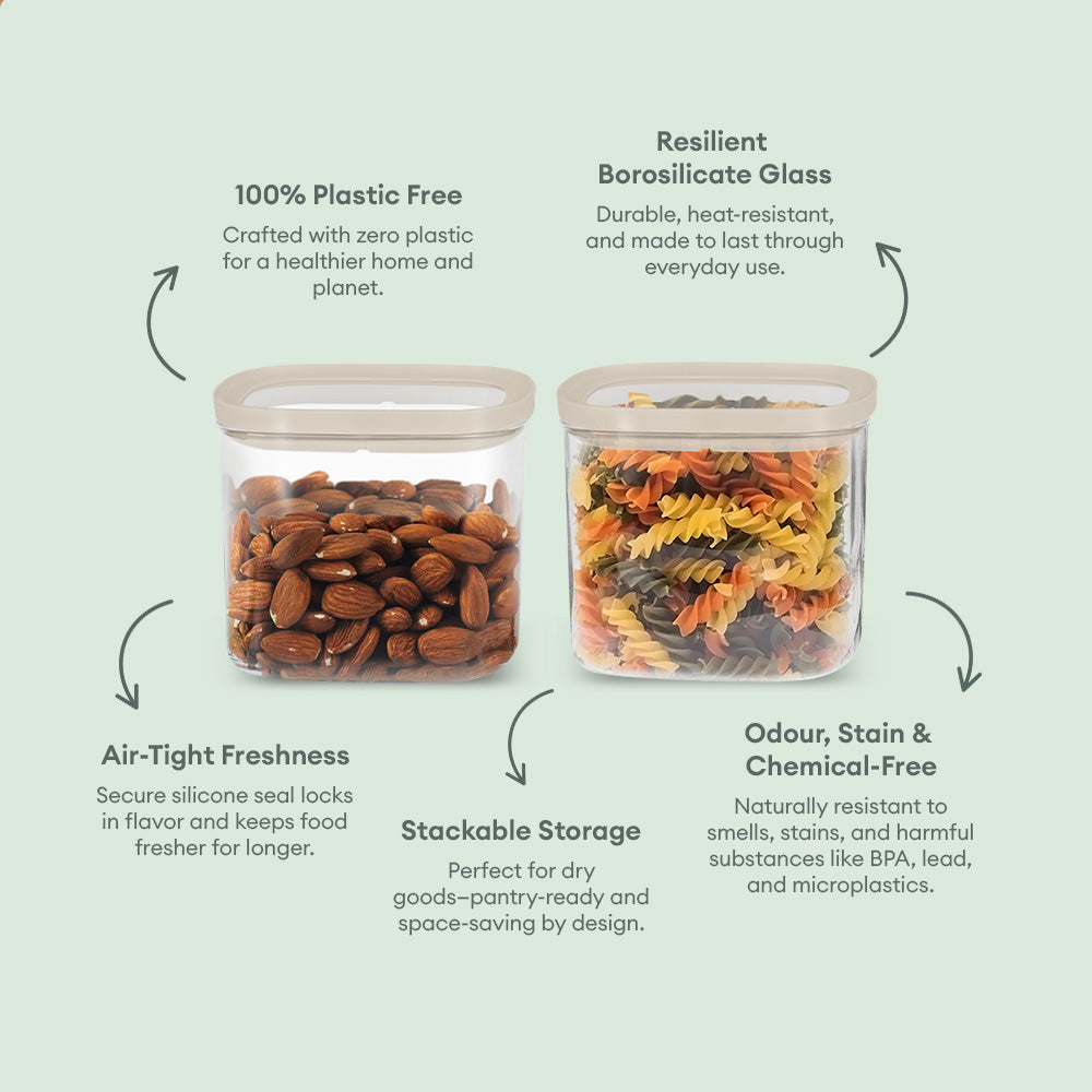 Cube Glass Pantry Storage Jars - 2 Pack (690ml)