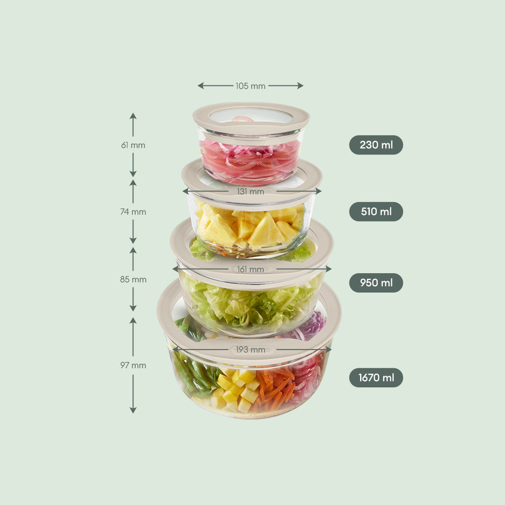 Glass Food Storage Containers - Circle - 4 Pack