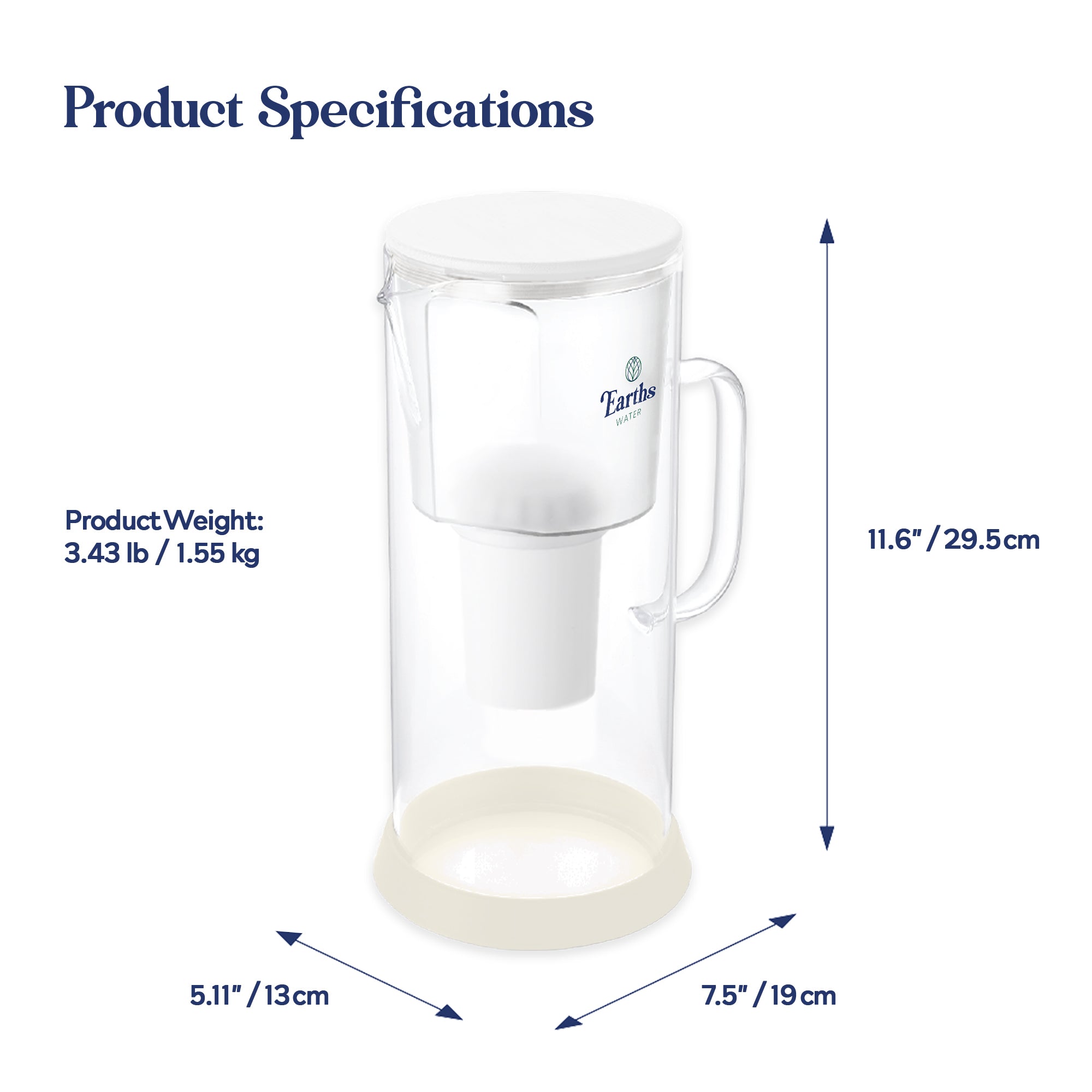 3.5L Glass Carafe Alkaline Water Filter - White