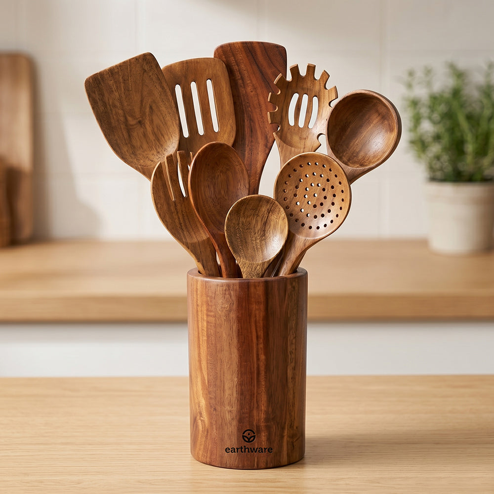 Acacia Wood Kitchen Utensils - 10 Piece Set