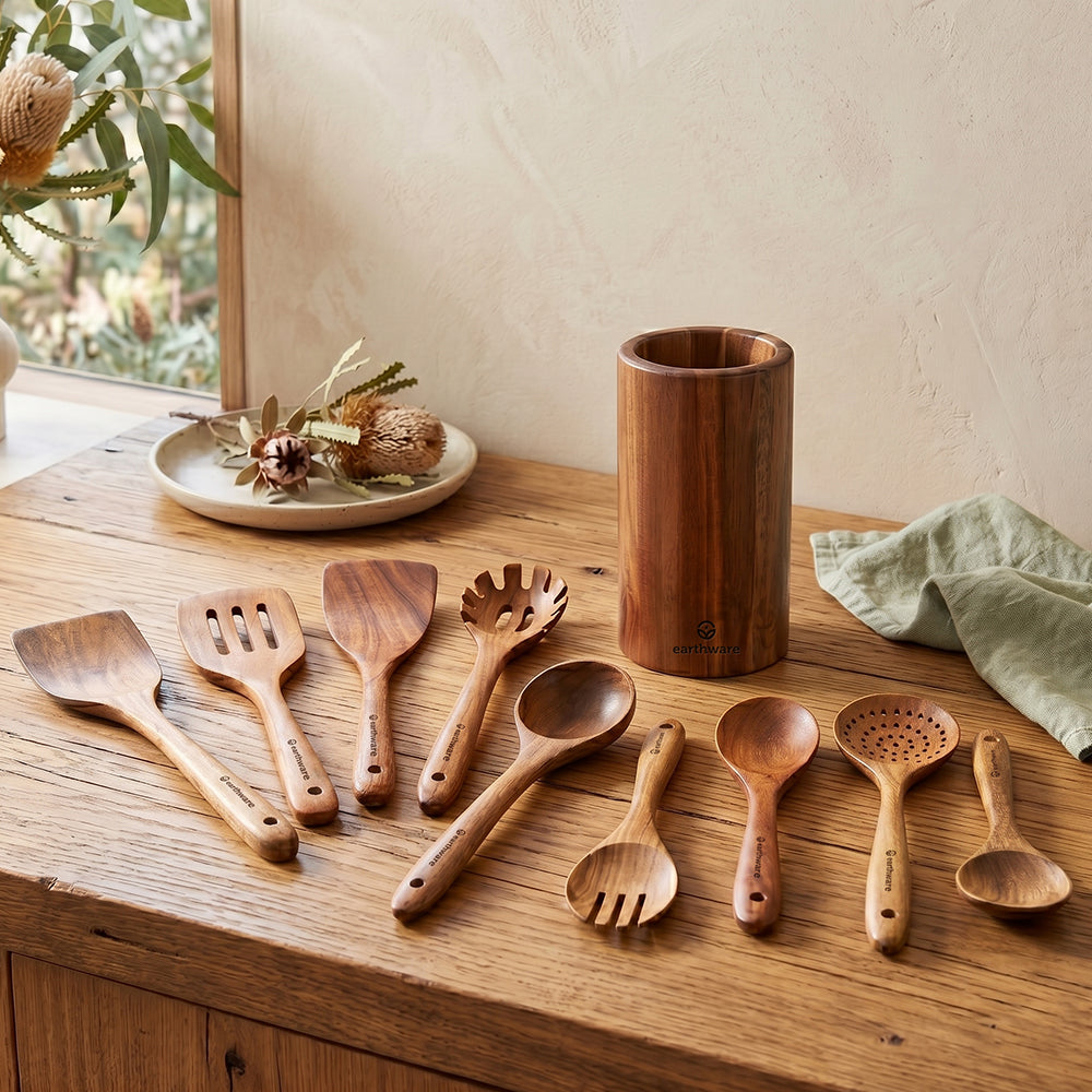 Acacia Wood Kitchen Utensils - 10 Piece Set