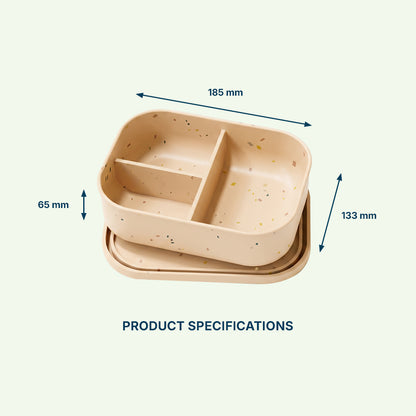 No-Tox Silicone Bento Lunch Box - 3 Compartments - Confetti Beige (715ml)