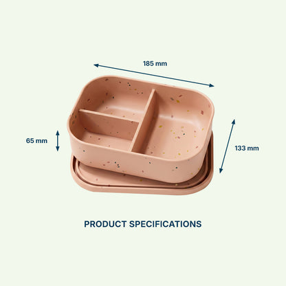 No-Tox Silicone Bento Lunch Box - 3 Compartments - Confetti Pink (715ml)