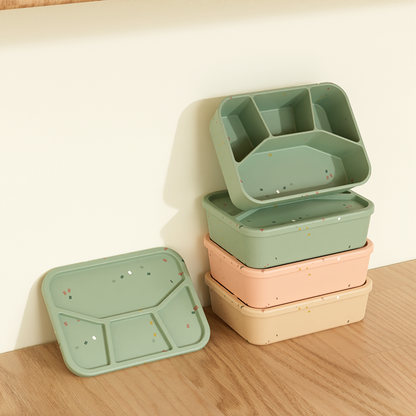 No-Tox Silicone Bento Lunch Box - 4 Compartments - Confetti Pink (1.2L)