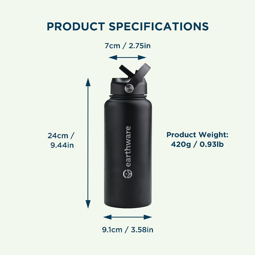 Earth Bottle Premium Insulated Water Bottle with 2 x Caps - Navy Blue (1L)
