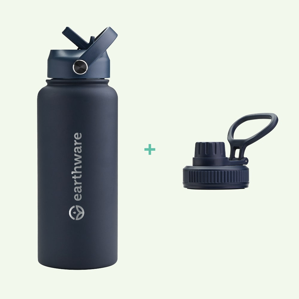 Earth Bottle Premium Insulated Water Bottle with 2 x Caps - Navy Blue (1L)