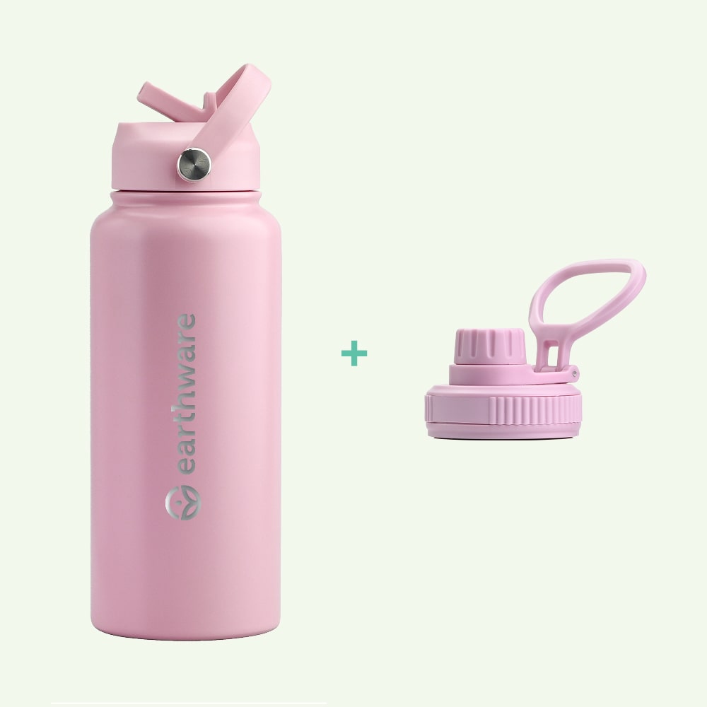 Earth Bottle Premium Insulated Water Bottle with 2 x Caps - Pink (1L)