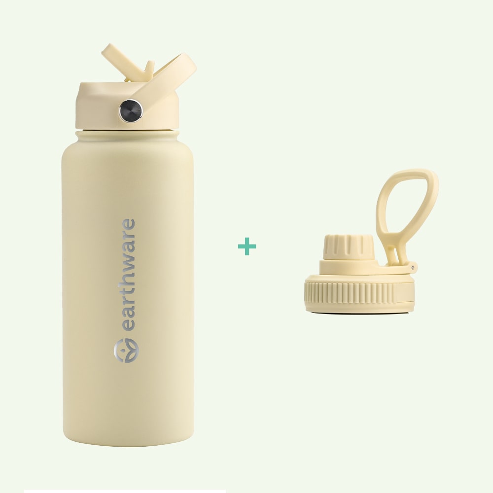 Earth Bottle Premium Insulated Water Bottle with 2 x Caps - Yellow (1L)