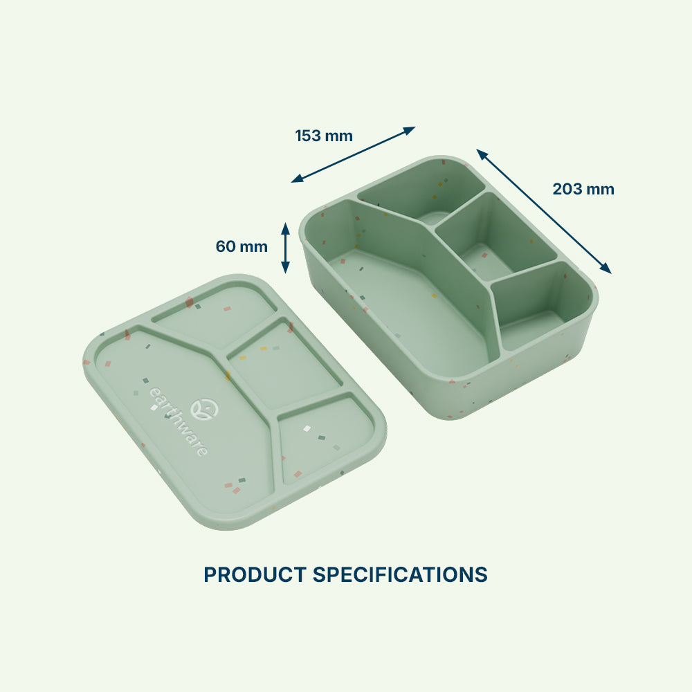 No-Tox Silicone Bento Lunch Box - 4 Compartments - Confetti Olive (1.2L)