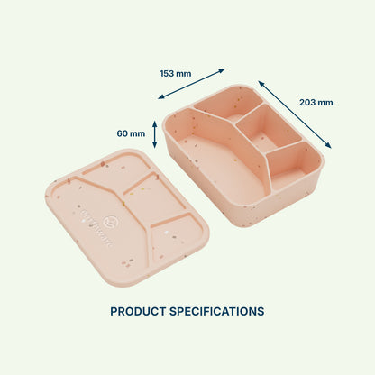 No-Tox Silicone Bento Lunch Box - 4 Compartments - Confetti Pink (1.2L)