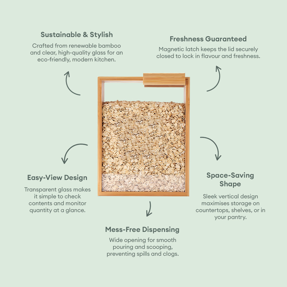 Glass Bamboo Cereal & Dry Food Dispenser