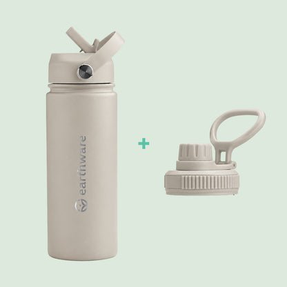 Premium Insulated Water Bottle with 2 x Caps - Warm Grey (550ml)