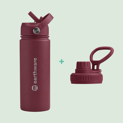 Premium Insulated Water Bottle with 2 x Caps - Dusty Plum (550ml)