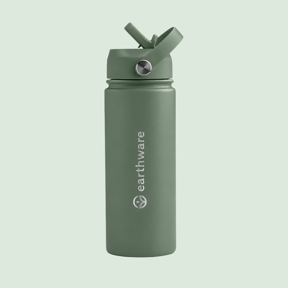Premium Insulated Water Bottle with 2 x Caps - Deep Green (550ml)
