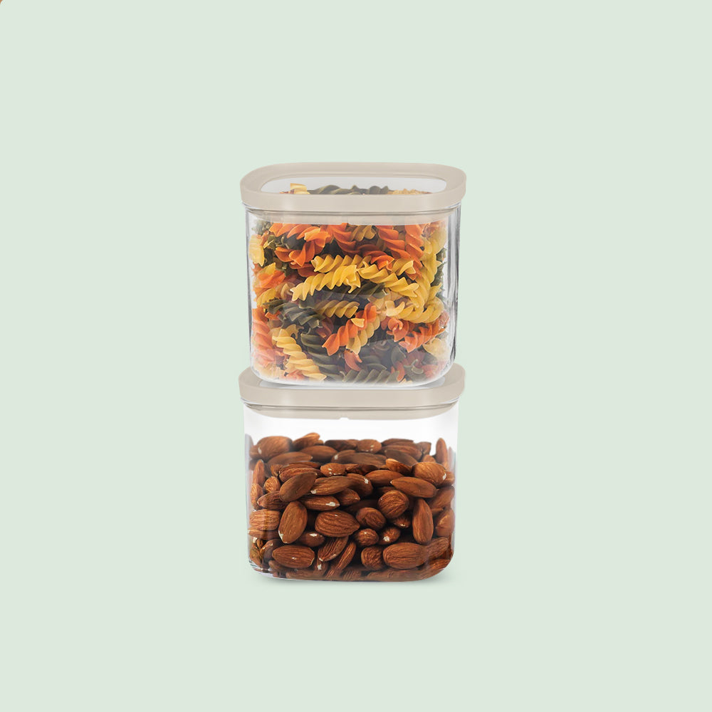 Cube Glass Pantry Storage Jars - 2 Pack (690ml)