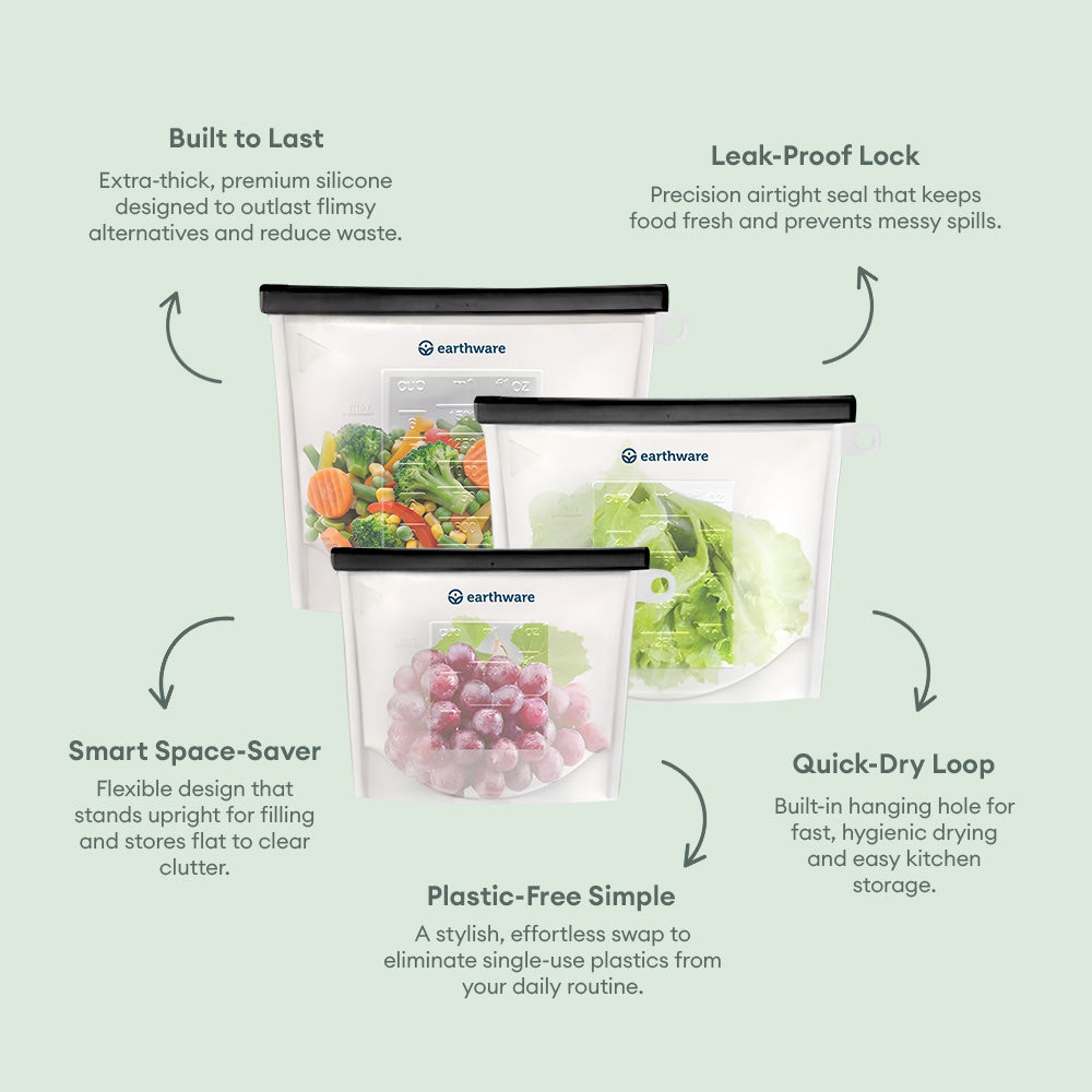 No-Tox Reusable Silicone Food Storage Bag - 3 Pack