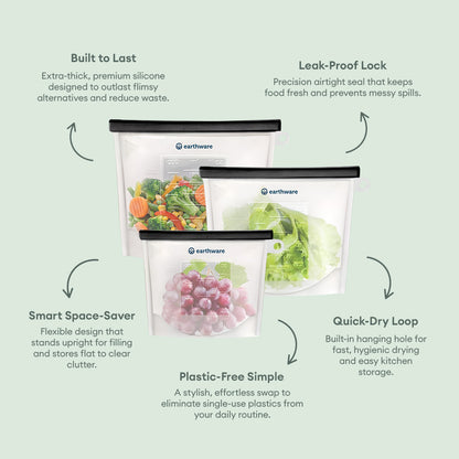 No-Tox Reusable Silicone Food Storage Bag - 3 Pack